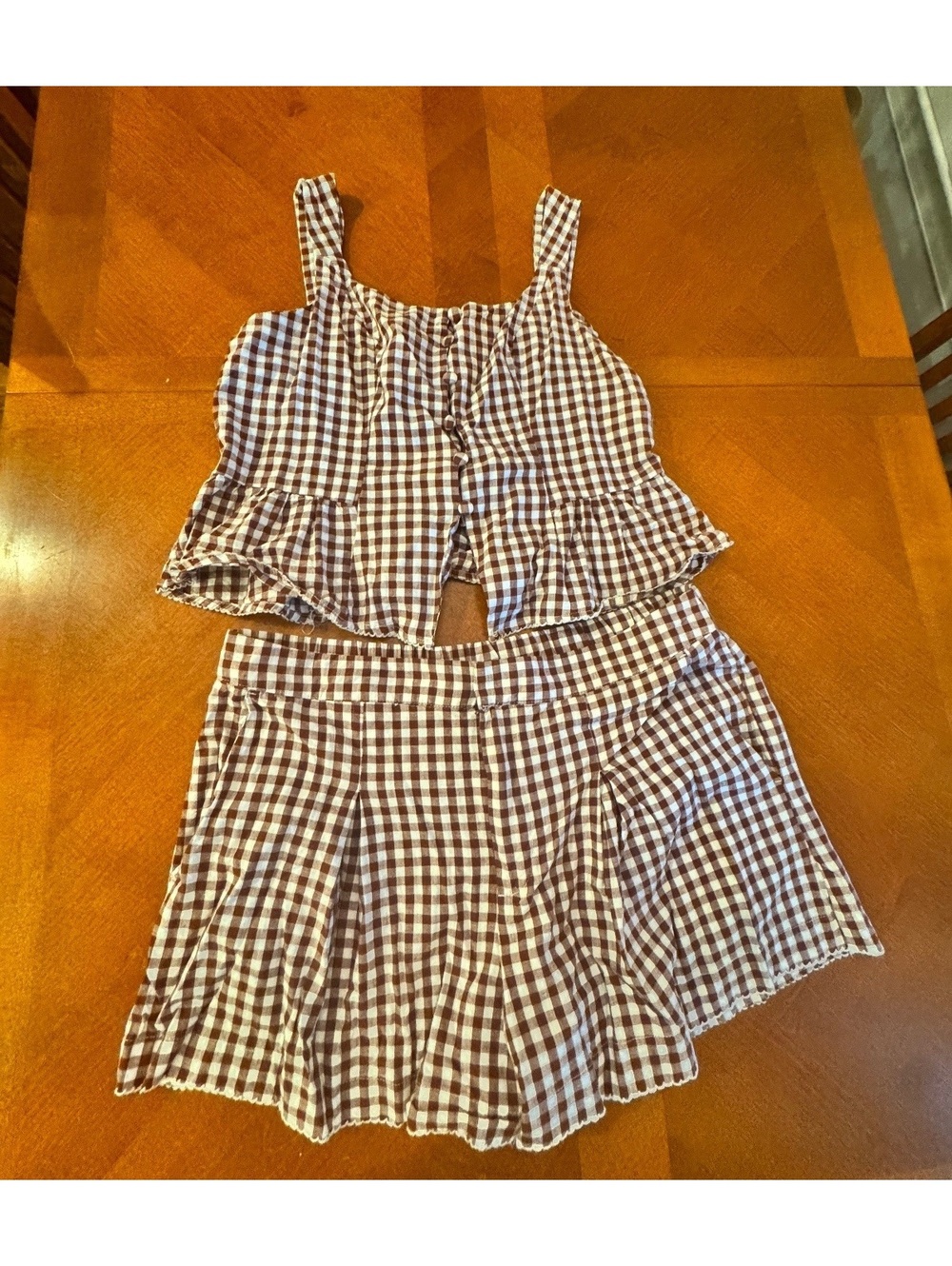 New Day XL Brown and White Gingham Two-Piece Set 2608